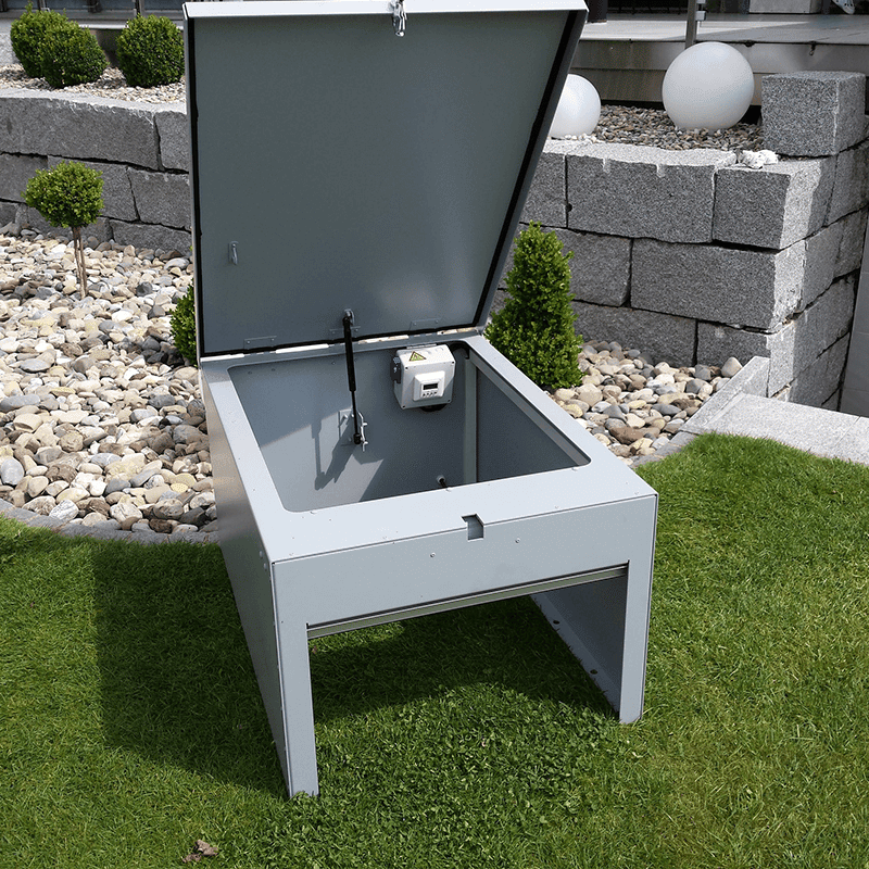 White lacquered aluminium roller shutter robot lawn mower shelter White lacquered aluminium roller shutter robot lawn mower shelter